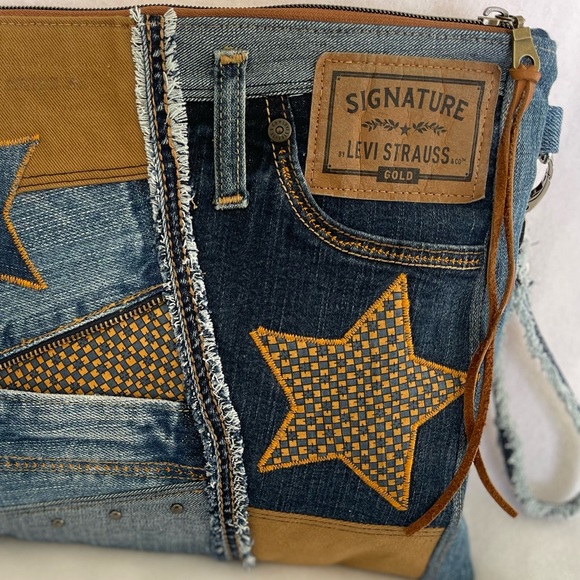 Bohemian Unique Embroidery One-of-a-Kind Denim Patchwork Clutch Wristlet bag - Picture 11 of 15